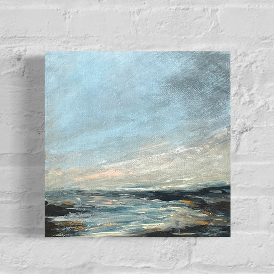 After the Storm semi abstract seascape. acrylic on canvas 15cm x 15cm